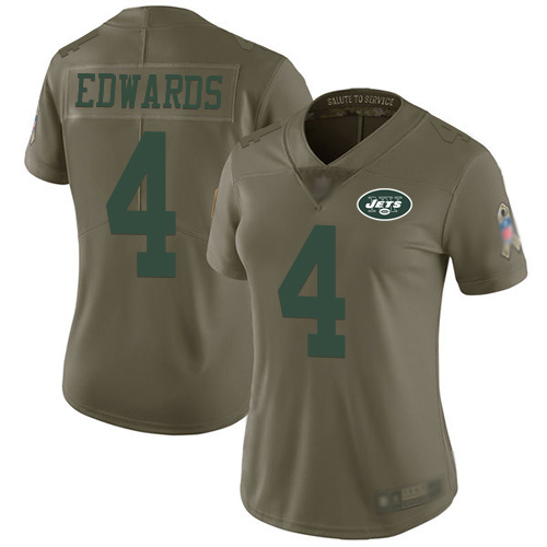 New York Jets Limited Olive Women Lac Edwards Jersey NFL Football #4 2017 Salute to Service